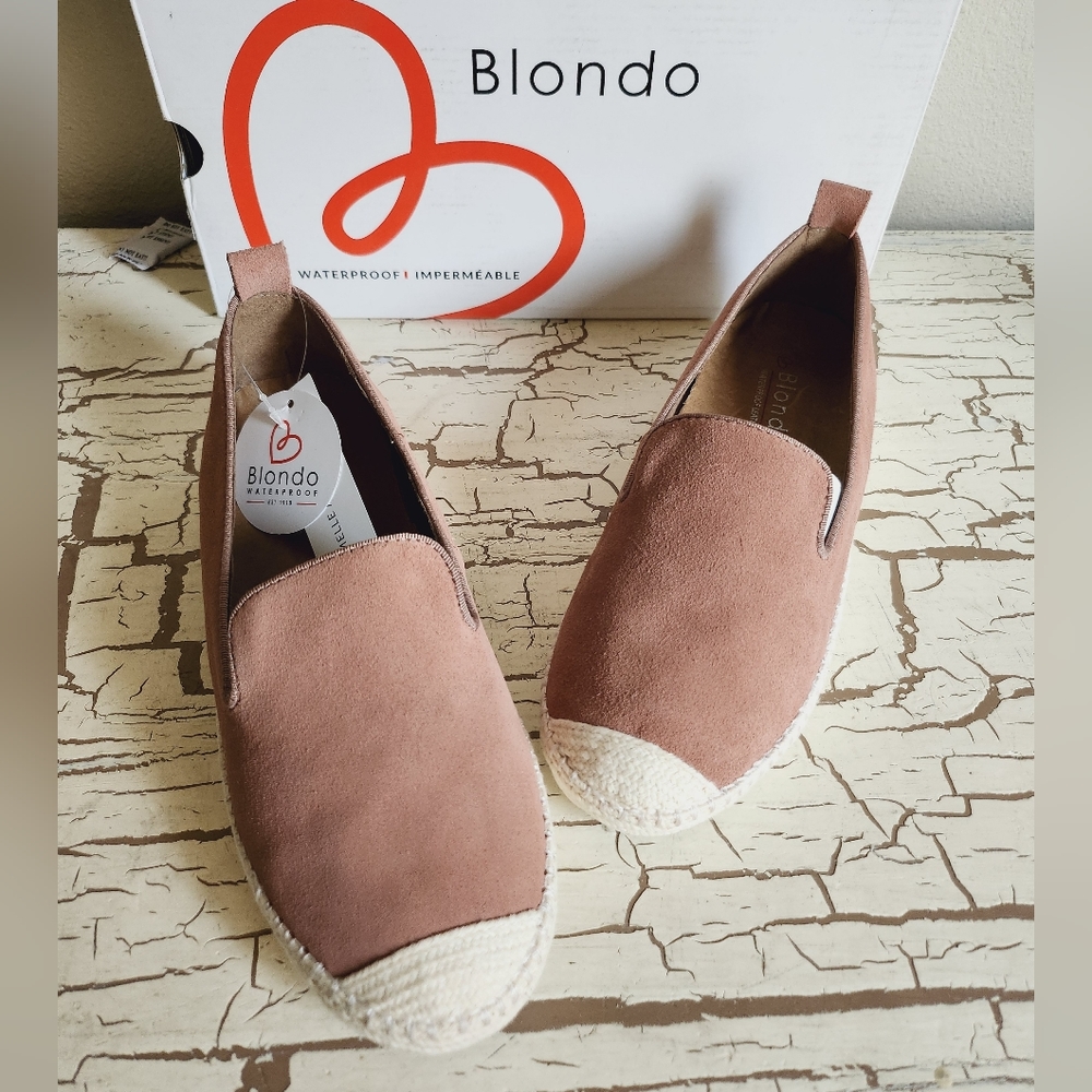 NEW Blondo 6.5 Leather Pink Suede Espadrille Trim